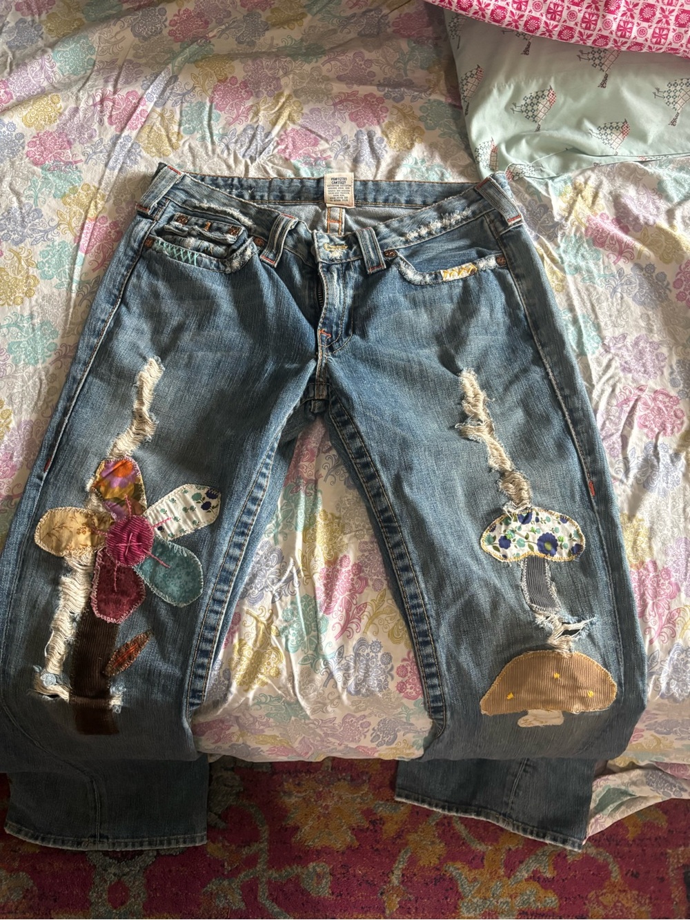 True religion mushrooms Embellished Patchwork Blue Women’s Jeans 31